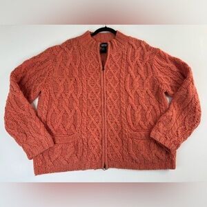 SKYR Hand Knit Shetland Wool Cable Knit Full Zip Sweater Womens Large